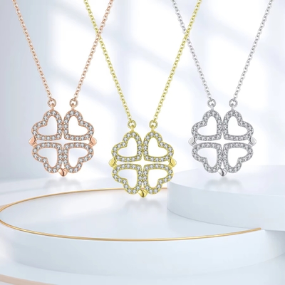 YASVITTI Custom Romantic Magnetic Clover Necklaces OEM Charm 925 Sterling Silver Dainty Heart Quatro Folhas Clover Necklace