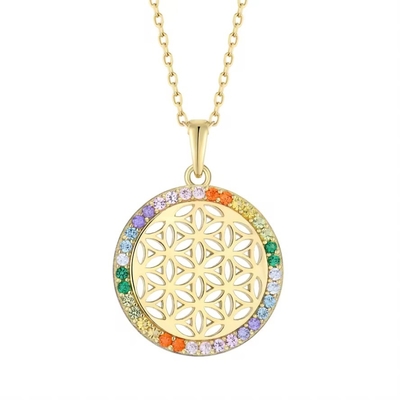YASVITTI 925 Flor de prata esterlina da vida Arco-íris CZ Pendente Colar Yoga e Meditação Colar Joalheria Varejo