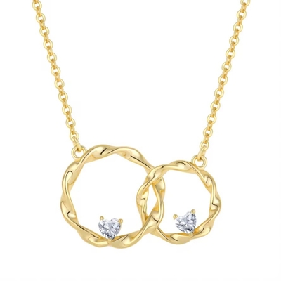 YASVITTI 14K Amarelo Revestido de Ouro Círculo Interligado Coração cúbico Zirconia Pendente Colar 925 Jóias de Prata Esterlina