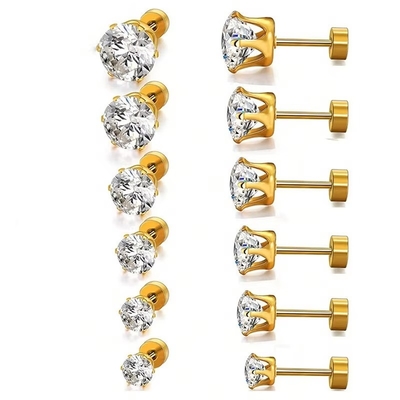 Moderno Titânio Aço Fina Agulha Brincos de Aço Inoxidável Redondo 18k Brincos de Zircão Revestidos de Ouro