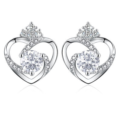 GV de prata dos parafusos prisioneiros do coração de 11x9.5mm 1.5g Sterling Silver Heart Earrings 3A