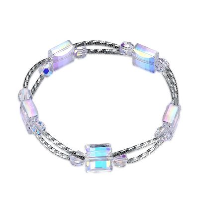 quadrado 0.38oz Crystal Bracelet de 2.6in bracelete sintético da prata do slider de 3 camadas