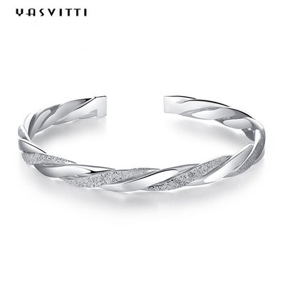 o ródio do bracelete do punho da torção de 3g 13cm chapeou as pulseira de prata da CZ 925