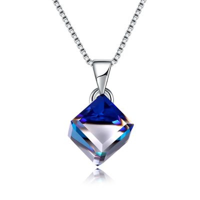 Austríaco de prata Crystal Love Cube Necklace da mulher 925 de Sugar Cube Pendant Clavicle Chain