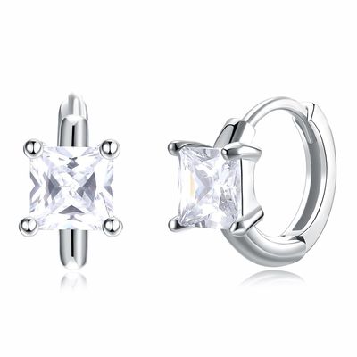 1.2cm 316L SS esquadram os brincos 3A CZ Sterling Silver Stud Earrings do zirconita