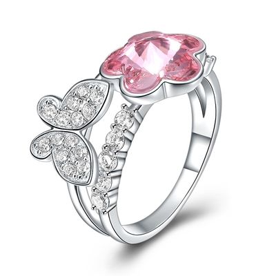 anel da borboleta do rosa do chapeamento de ouro de 3g 1.1cm Sterling Silver Jewelry Rings 18k