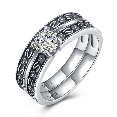 Grupo de alta qualidade das alianças de casamento do acoplamento de Sterling Silver Diamond Studded Cluster do clássico 925
