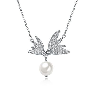 corrente 6.1g Sterling Silver Jewelry Necklaces da borboleta 14,7 de água doce da pérola de 10mm”