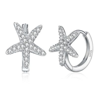 brinco do zirconita da estrela do mar de 1x1cm 1.32g Sterling Silver Jewelry Earrings 5A