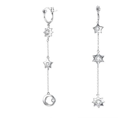 GV dos brincos da gota da liga da estrela de 1.75g 3.7in Sterling Silver Jewelry Earrings Moon