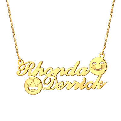 colar inicial memorável do nome da colar S925 do ouro de 1.8ft 0.07oz Emoji