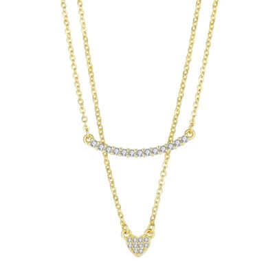 YASVITTI Double Layer Necklace Jewelry Classic Rose Gold Plated 925 Sterling Silver Heart Pendant Necklace