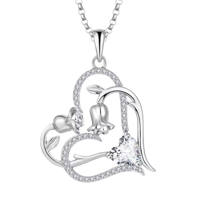YASVITTI OEM Mulheres Regalo Coração a Coração Colar Zirconia Rodio Revestido Doce 925 Sterling Prata Duplo Colar Coração