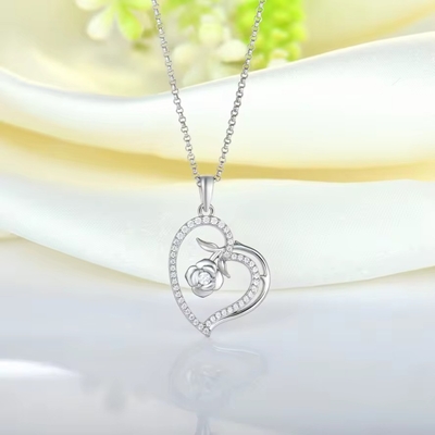 YASVITTI Custom Collar de Pendente Feminino Belas Joias Rodium Revestido Rosa 925 Sterling Silver Heart Collar