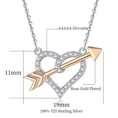 YASVITTI OEM ODM 925 Sterling Silver Cupid Necklace Rose Gold Plated Heart Arrows Necklace Para Amor