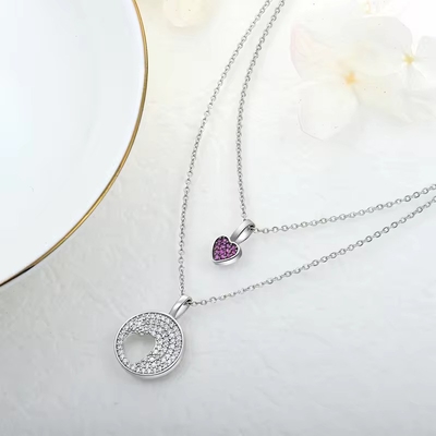 YASVITTI Rodio Revestido CZ Mulheres 925 Sterling Silver Zircon Joias Personalizadas Romântico Rosa Coração Encanto Colar