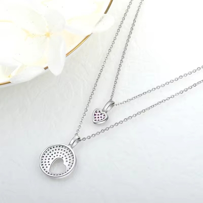 YASVITTI Rodio Revestido CZ Mulheres 925 Sterling Silver Zircon Joias Personalizadas Romântico Rosa Coração Encanto Colar