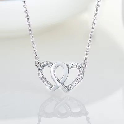 YASVITTI Branco Cubico Zirconia Moda Rodio Revestido 925 Duplo Sterling Prata Colarinho de Coração Joias Para Valentim presente