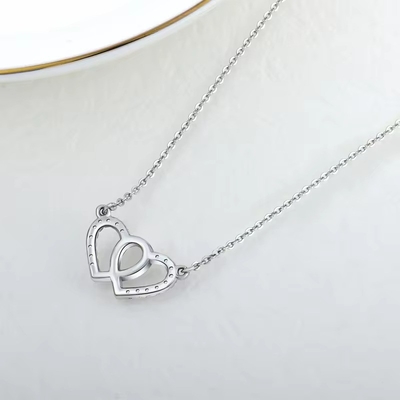 YASVITTI Branco Cubico Zirconia Moda Rodio Revestido 925 Duplo Sterling Prata Colarinho de Coração Joias Para Valentim presente