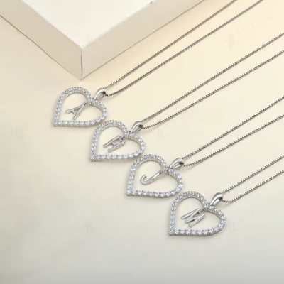 YASVITTI Colar de jóias finas 925 Sterling Silver Colar em forma de coração com letra A-Z Charms