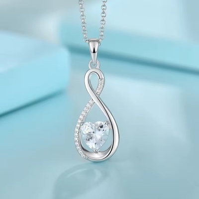 YASVITTI Pedra preciosa Infinity Pendant Necklaces Zirconia cúbica Pedra de nascimento Coração 925 Sterling Silver Necklaces