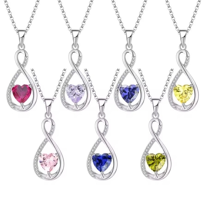 YASVITTI Pedra preciosa Infinity Pendant Necklaces Zirconia cúbica Pedra de nascimento Coração 925 Sterling Silver Necklaces