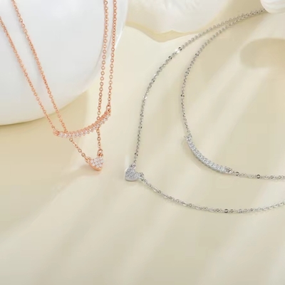 YASVITTI High Quality Double Layer Necklace Jewelry Classic Rose Gold Plated 925 Sterling Silver Heart Pendant Necklace