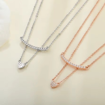 YASVITTI High Quality Double Layer Necklace Jewelry Classic Rose Gold Plated 925 Sterling Silver Heart Pendant Necklace