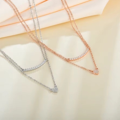 YASVITTI High Quality Double Layer Necklace Jewelry Classic Rose Gold Plated 925 Sterling Silver Heart Pendant Necklace