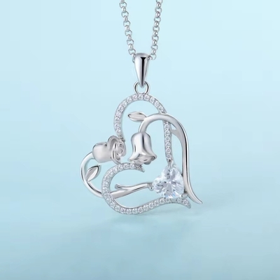 YASVITTI OEM Donação Feminina Colar Coração a Coração Circônio cúbico Rhodium Plated Sweet 925 Sterling Silver Double Heart