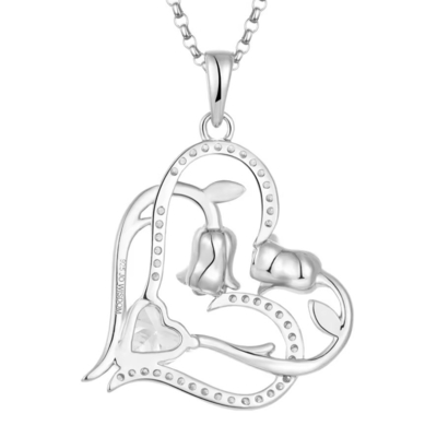 YASVITTI OEM Donação Feminina Colar Coração a Coração Circônio cúbico Rhodium Plated Sweet 925 Sterling Silver Double Heart