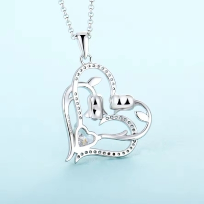 YASVITTI OEM Donação Feminina Colar Coração a Coração Circônio cúbico Rhodium Plated Sweet 925 Sterling Silver Double Heart