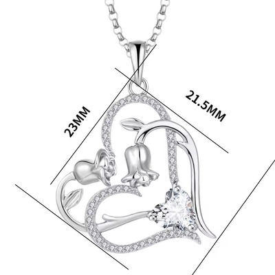 YASVITTI OEM Donação Feminina Colar Coração a Coração Circônio cúbico Rhodium Plated Sweet 925 Sterling Silver Double Heart