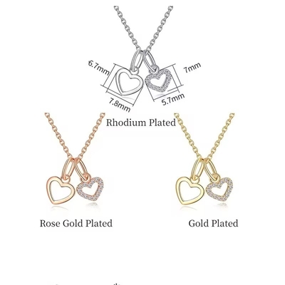 YASVITTI Wholesale 925 Sterling Silver Two Hearts Necklace Charm Custom Gold Plated Heart Necklace Joias