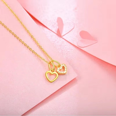 YASVITTI Wholesale 925 Sterling Silver Two Hearts Necklace Charm Custom Gold Plated Heart Necklace Joias