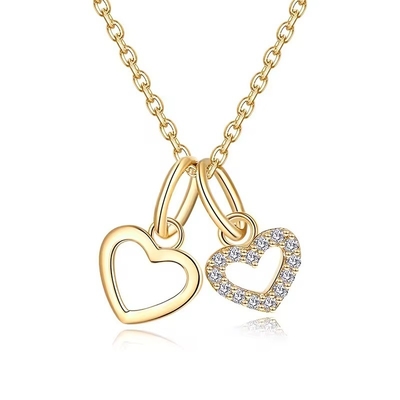 YASVITTI Wholesale 925 Sterling Silver Two Hearts Necklace Charm Custom Gold Plated Heart Necklace Joias