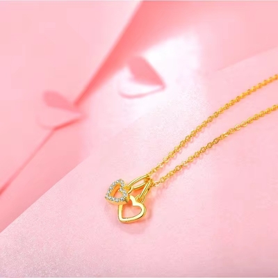 YASVITTI Wholesale 925 Sterling Silver Two Hearts Necklace Charm Custom Gold Plated Heart Necklace Joias