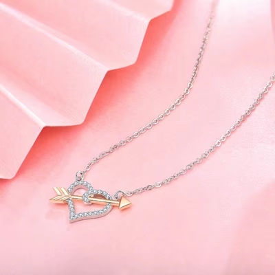 YASVITTI OEM ODM Alta Qualidade 925 Sterling Silver Cupid Necklace Rose Gold Plated Heart Arrows Necklace For Lover Gift