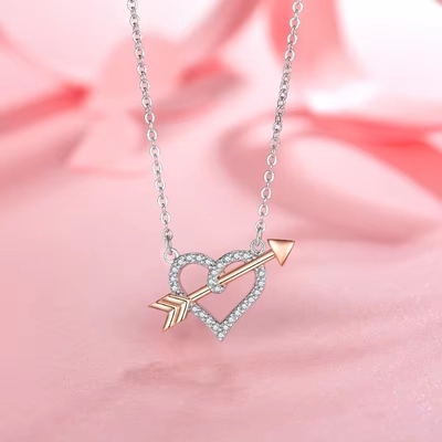 YASVITTI OEM ODM Alta Qualidade 925 Sterling Silver Cupid Necklace Rose Gold Plated Heart Arrows Necklace For Lover Gift