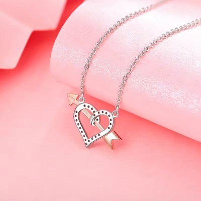 YASVITTI OEM ODM Alta Qualidade 925 Sterling Silver Cupid Necklace Rose Gold Plated Heart Arrows Necklace For Lover Gift