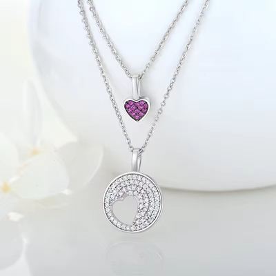 YASVITTI Grátis Rodio Revestido 925 Sterling Silver Zircon Joias Personalizadas Romântico Rosa Coração Bling Charm Necklace