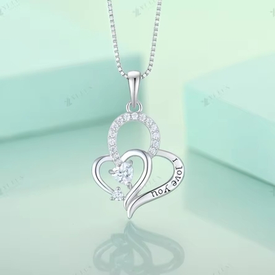 YASVITTI I Love You Heart Pendant Necklace Multi Colored Heart Cubic Zirconia Luxury Silver 925 Heart Necklace Joias