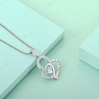 YASVITTI I Love You Heart Pendant Necklace Multi Colored Heart Cubic Zirconia Luxury Silver 925 Heart Necklace Joias