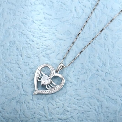 YASVITTI 925 Sterling Silver Heart Topaz &amp; Cubic Zirconia Angel Wing Pendant Necklace Romântico Joias para Mulheres