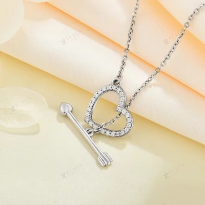 YASVITTI 925 Sterling Silver Necklace Feminino 'Uma seta no coração' Zircon Stone Valentine's Day Party Gift