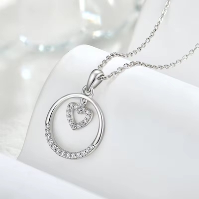 YASVITTI Dia dos Namorados 925 Sterling Prata Colar Redondo CZ Platina Placado Coração Pendente Moda Colar de jóias