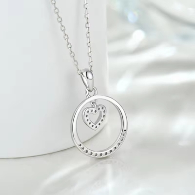 YASVITTI Dia dos Namorados 925 Sterling Prata Colar Redondo CZ Platina Placado Coração Pendente Moda Colar de jóias