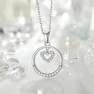 YASVITTI Dia dos Namorados 925 Sterling Prata Colar Redondo CZ Platina Placado Coração Pendente Moda Colar de jóias