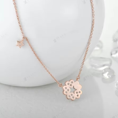 YASVITTI 925 Colar de prata esterlina Mulheres Star Charms Joias delicadas Forma de flor 14K Colar de coração dourado rosa