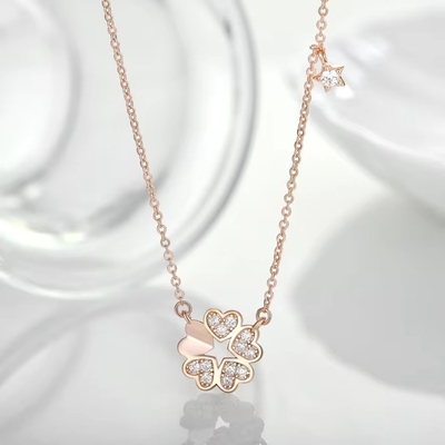 YASVITTI 925 Colar de prata esterlina Mulheres Star Charms Joias delicadas Forma de flor 14K Colar de coração dourado rosa